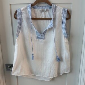 Linen White w/Blue Sleeveless Top